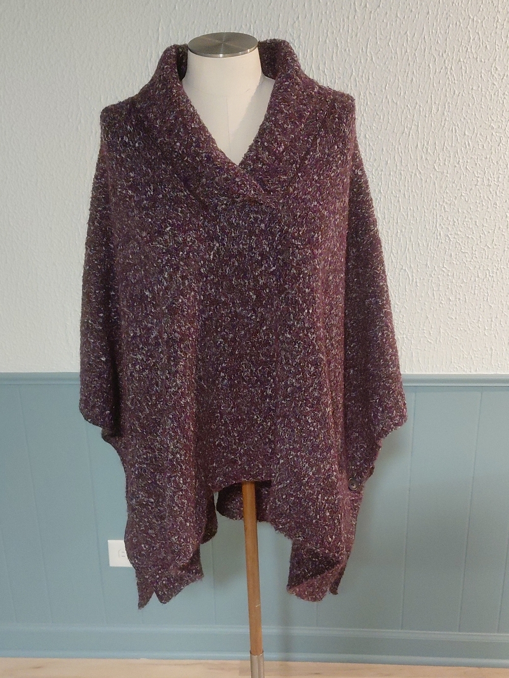 Christopher & Banks Marled Plum Shawl-Collar Poncho